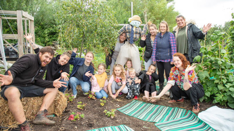 Group of residents in a community garden in Bristol