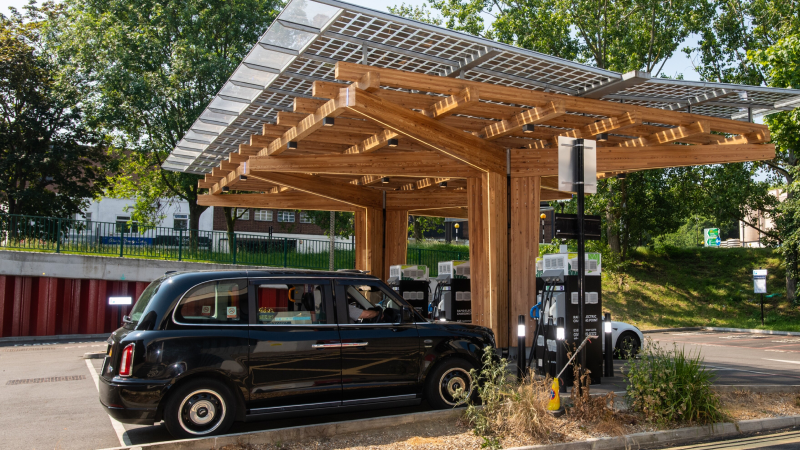 Electric vehicle charging points in Glass Yard, Woolwich.