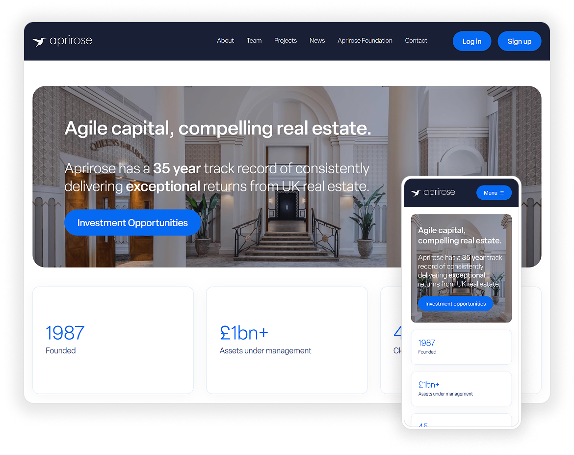 Aprirose investment portal — designed, built and operated by ShareIn